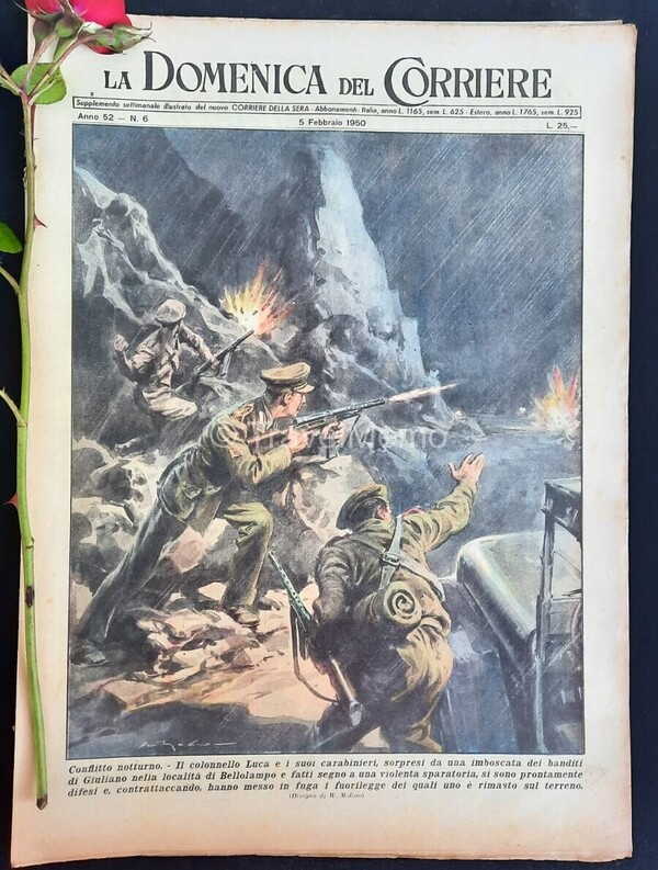 Copertina fronte Domenica del Corriere 5 Febbraio 1950 – articoli su Banditi Giuliano Sciare Spettri sullo schermo,Ministero dei francobolli