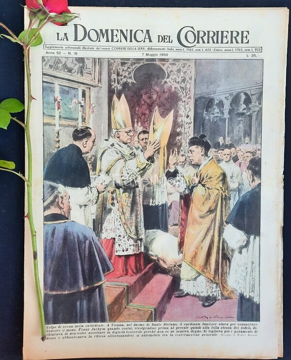 Copertina fronte Domenica del Corriere 7 Maggio 1950 – articoli su Achille Beltrame,Maria Sofia,E.Spalla