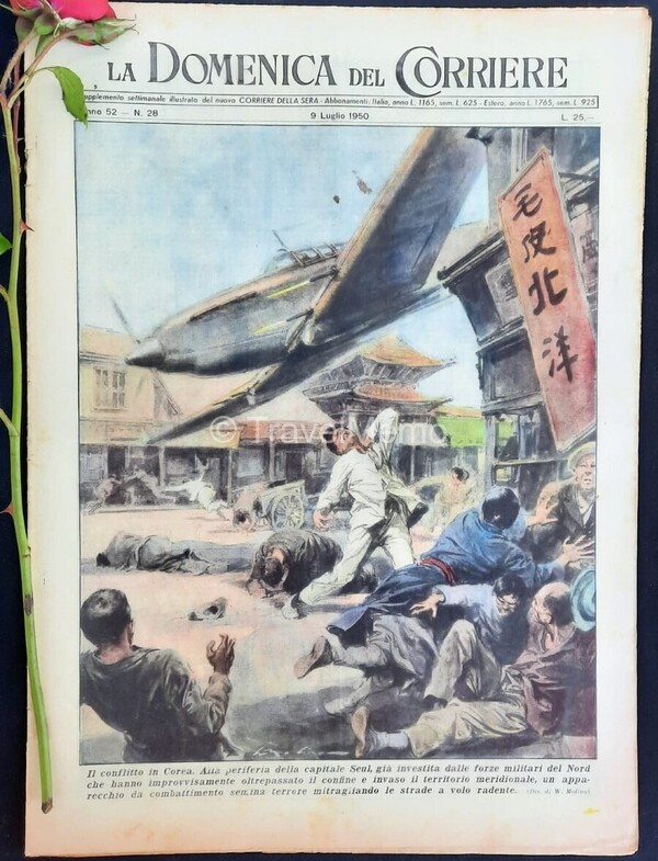 Copertina fronte Domenica del Corriere 9 Luglio 1950 – articoli su Corea,Polo Sud,Margaret Inghilterra,India