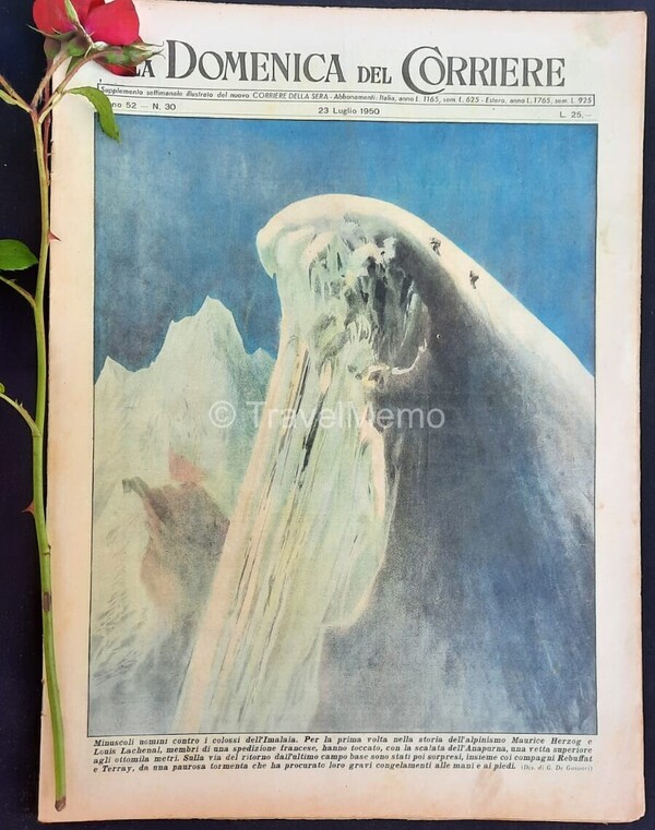 Copertina fronte Domenica del Corriere 23 Luglio 1950 – articoli su Himalaya,Manzoni,Scuola francobolli,Regnanti