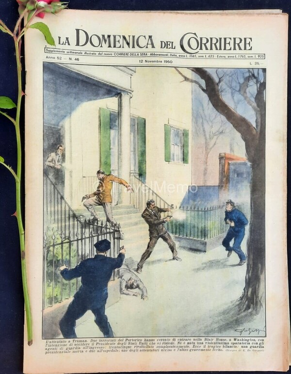 Copertina fronte Domenica del Corriere 12 Novembre 1950 – articoli su Attentato Truman,Sanesi