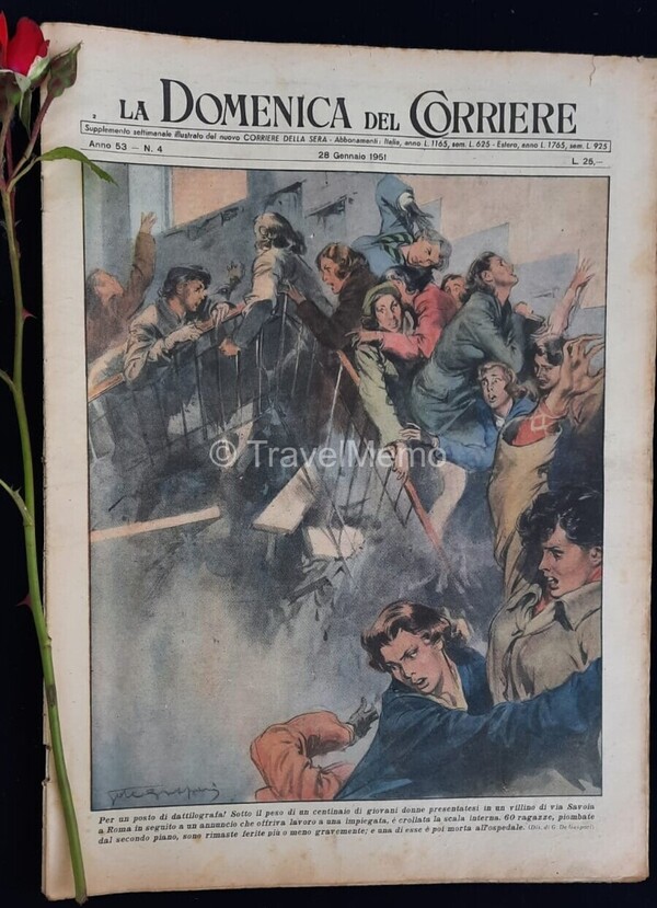 Copertina fronte Domenica del Corriere 28 Gennaio 1951 – articoli su Gufi,Reali,Razzo,luna