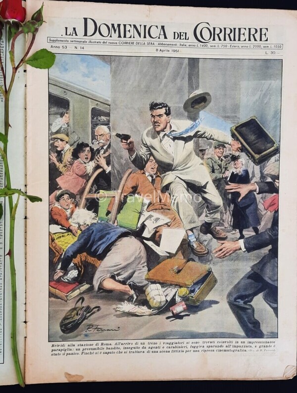 Copertina fronte Domenica del Corriere 8 Aprile 1951 – articoli su Alluvione,Gioconda