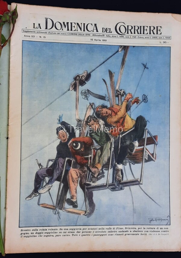 Copertina fronte Domenica del Corriere 15 Aprile 1951 – articoli su Fawcett,Calcio,Lisbona,Fiera Milano
