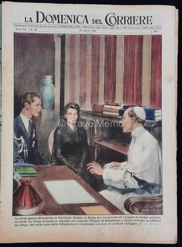 Copertina fronte Domenica del Corriere 22 Aprile 1951 – articoli su Elisabetta,Vaticano,D'annunzio