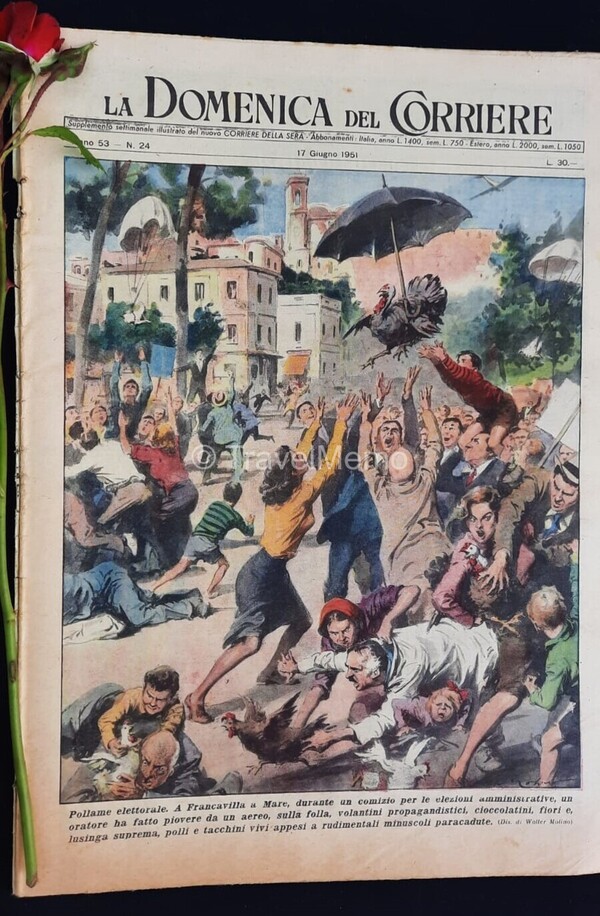 Copertina fronte Domenica del Corriere 17 Giugno 1951 – articoli su Pollame Elettorale