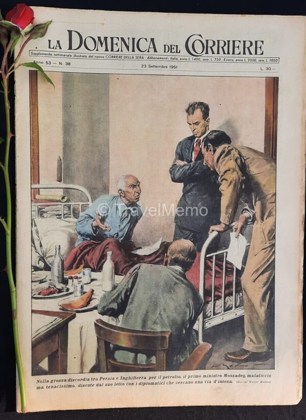 Copertina fronte Domenica del Corriere 23 Settembre 1951 – articoli su Mossadeg,Campionato calcio,1951 52