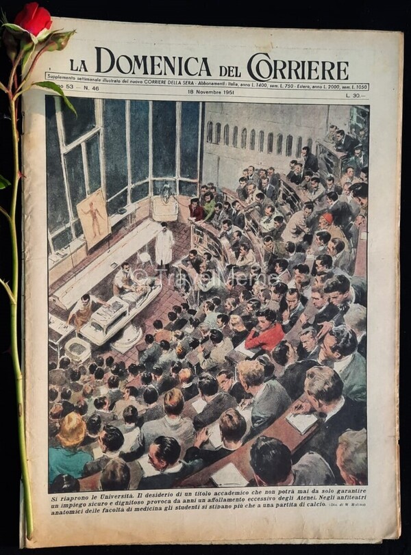 Copertina fronte Domenica del Corriere 18 Novembre 1951 – articoli su Universita',Ruggeri,Rifugio,Anime