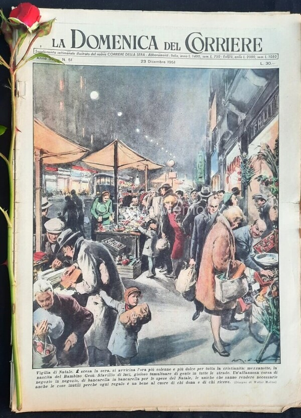 Copertina fronte Domenica del Corriere 23 Dicembre 1951 – articoli su cronaca e cultura che raccontano l'Italia del Novecento