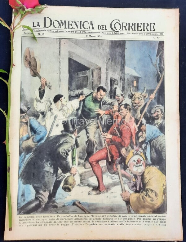 Copertina fronte Domenica del Corriere 9 Marzo 1952 – articoli su G.Cervi,Dickens,Ustinov,Pietro,Grosso,TBC
