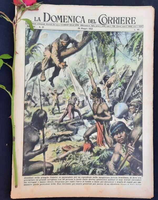 Copertina fronte Domenica del Corriere 25 Maggio 1952 – articoli su Giuseppe Miraglia,Pierrot,Sassi celebri