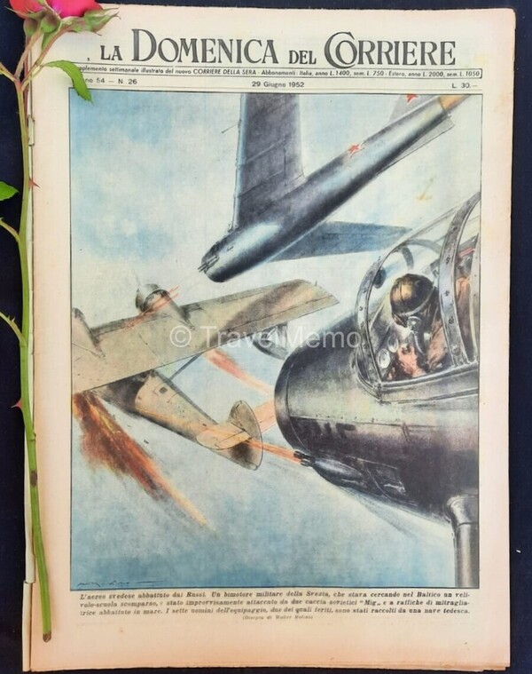 Copertina fronte Domenica del Corriere 29 Giugno 1952 – articoli su Macchine Leonardo,Primula Rossa,Russell
