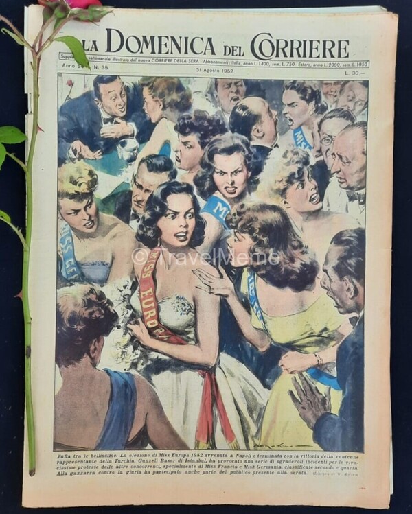 Copertina fronte Domenica del Corriere 31 Agosto 1952 – articoli su Miss Europa,Marziani su Londra,Vertigine