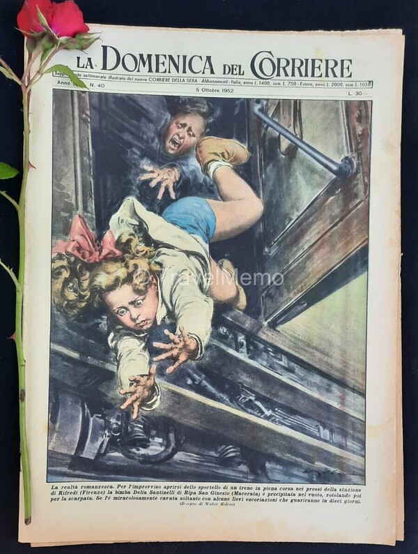Copertina fronte Domenica del Corriere 5 Ottobre 1952 – articoli su Goya,Charlot,Ponte fra Scilla e Cariddi