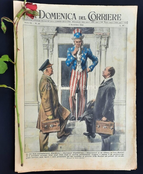 Copertina fronte Domenica del Corriere 2 Novembre 1952 – articoli su Sabatino,Lopez,Elezioni USA,Vesuvio