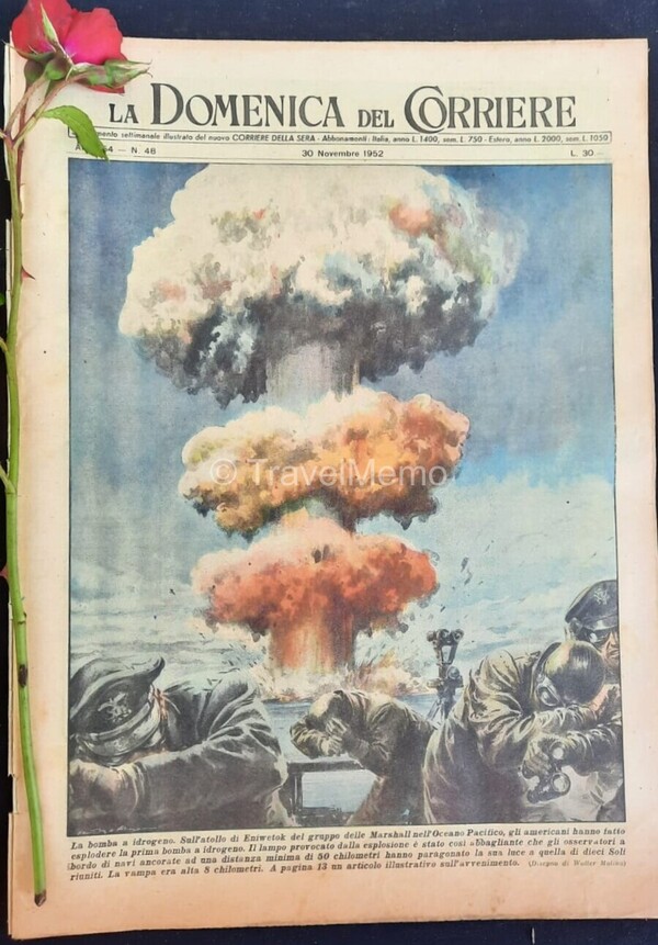 Copertina fronte Domenica del Corriere 30 Novembre 1952 – articoli su Bomba idrogeno,Benedetto Croce,TBC