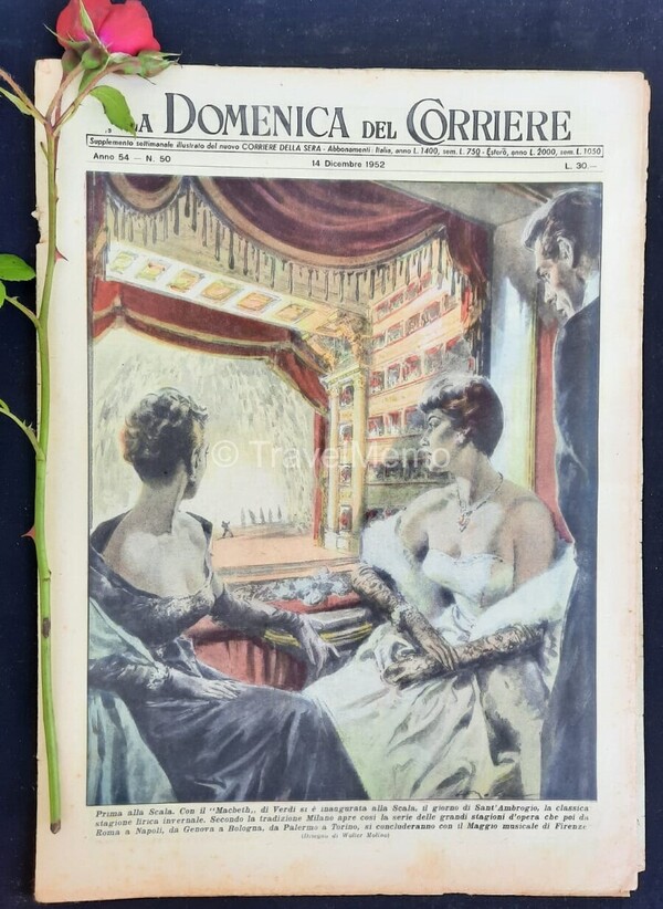 Copertina fronte Domenica del Corriere 14 Dicembre 1952 – articoli su Prima alla Scala,Macbeth,Nerone,Ruscel
