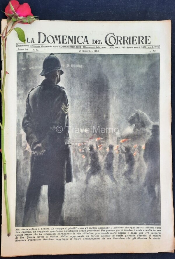 Copertina fronte Domenica del Corriere 21 Dicembre 1952 – articoli su Scala Milano,Charlot,Ghiglione,Strenne