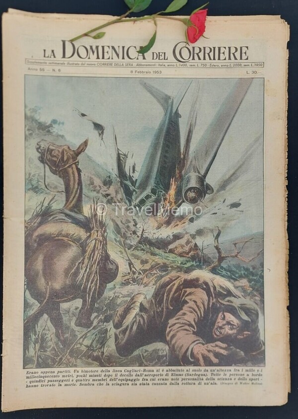 Copertina fronte Domenica del Corriere 8 Febbraio 1953 – articoli su cronaca e cultura che raccontano l'Italia del Novecento