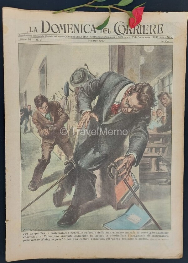Copertina fronte Domenica del Corriere 1 Marzo 1953 – articoli su Verdi,Traviata,Piccard,Nievo,Moda Parigi