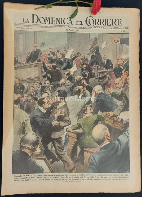 Copertina fronte Domenica del Corriere 12 Aprile 1953 – articoli su Senato,Allergie,Musica Dodecafonica