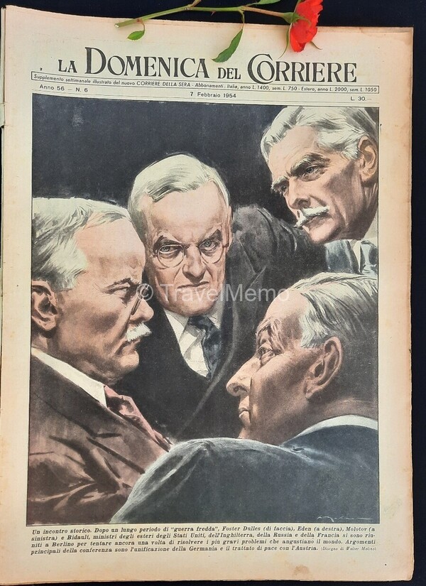 Copertina fronte Domenica del Corriere 7 Febbraio 1954 – articoli su Hemingway,Universo,Sottomarino atomico