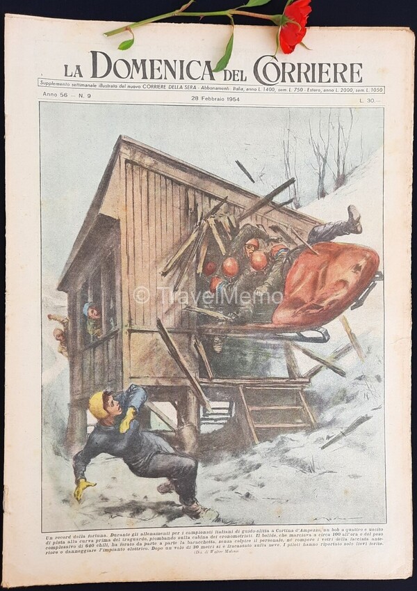 Copertina fronte Domenica del Corriere 28 Febbraio 1954 – articoli su E.Treves,Juventus,Milano Sotterranea