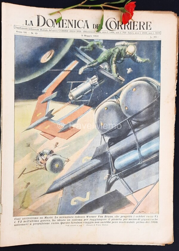 Copertina fronte Domenica del Corriere 9 maggio 1954 – articoli su Marte,Abruzzo,Cinema,Jack London