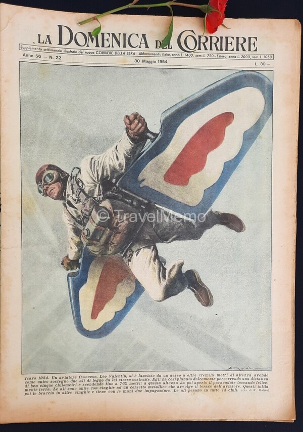 Copertina fronte Domenica del Corriere 30 maggio 1954 – articoli su Icaro,aviatore,Torino,Coppi,Brasile