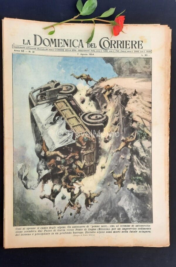 Copertina fronte Domenica del Corriere 1 agosto 1954 – articoli su Tragedia Alpini,Leonardo,Sessa,Stalinon
