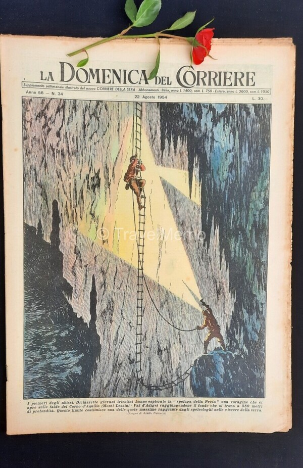 Copertina fronte Domenica del Corriere 22 agosto 1954 – articoli su Cleopatra,Nuvolari,Pionieri degli abissi