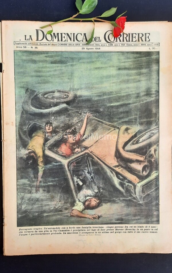 Copertina fronte Domenica del Corriere 29 agosto 1954 – articoli su Morte De Gasperi,Sicilia ha il petrolio