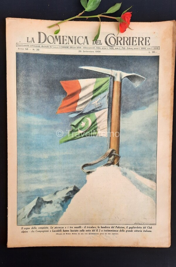 Copertina fronte Domenica del Corriere 26 settembre 1954 – articoli su K2,segno,conquista,M.,Brando,Coppi