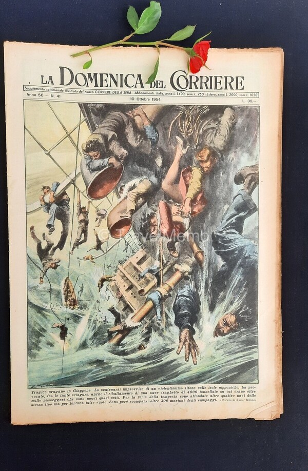 Copertina fronte Domenica del Corriere 10 ottobre 1954 – articoli su Nozze,Audrey,Hepburn,Motore,scoppio