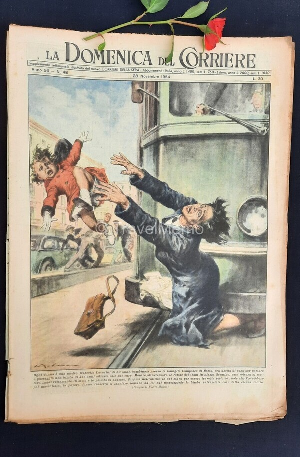 Copertina fronte Domenica del Corriere 28 novembre 1954 – articoli su Renzo e Lucia,Totocalcio,Marco,Praga