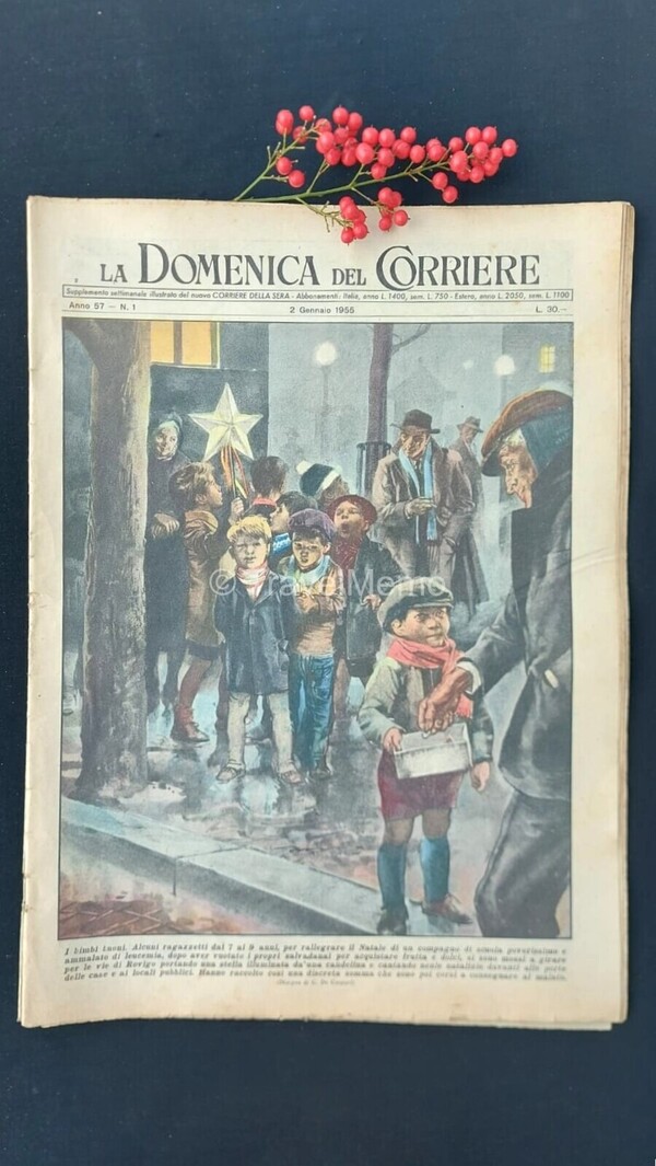 Copertina fronte Domenica del Corriere 2 gennaio 1955 – articoli su Moto Guzzi 350,Cristoforo,Colombo