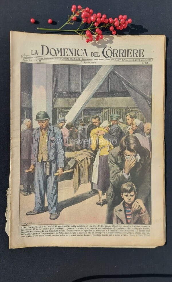 Copertina fronte Domenica del Corriere 3 aprile 1955 – articoli su miniera Morgnano,traforo Sempione