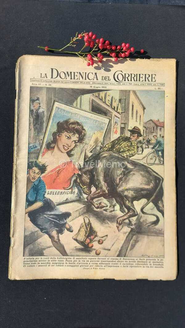 Copertina fronte Domenica del Corriere 19 giugno 1955 – articoli su Lollobrigida,Le Mans,Bottecchia,Bartali