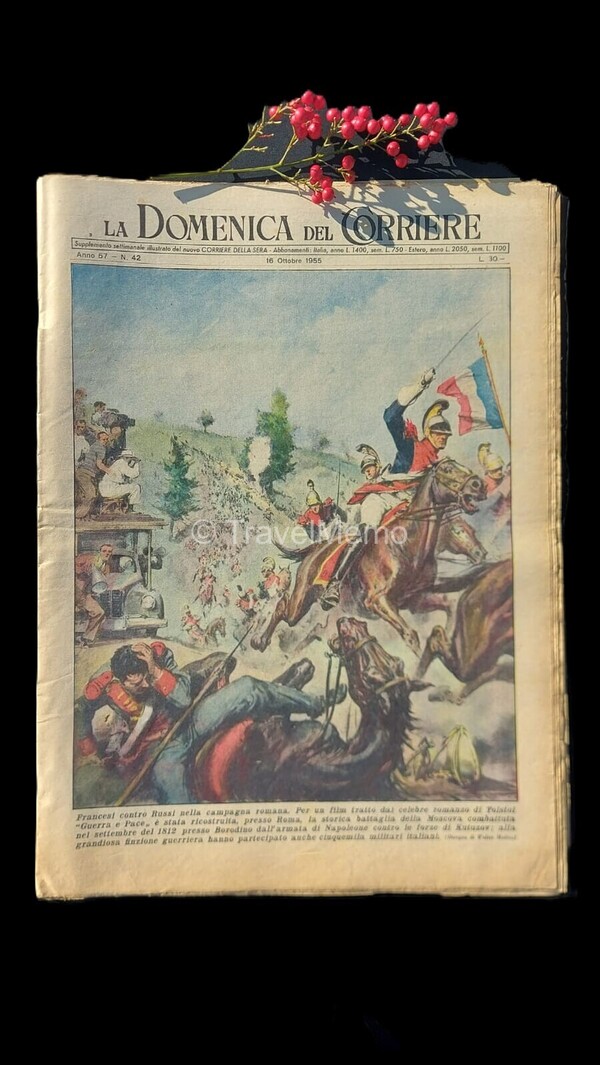 Copertina fronte Domenica del Corriere 16 ottobre 1955 – articoli su Tolstoj,Guerra e Pace,Mille,miglia