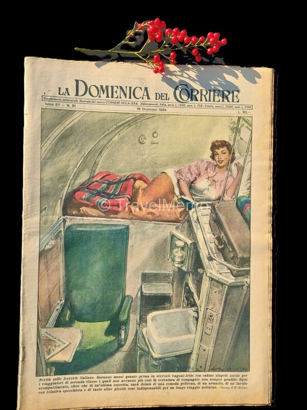 Copertina fronte Domenica del Corriere 18 dicembre 1955 – articoli su Vagoni letto treno,Scala,Antoine,Pinay