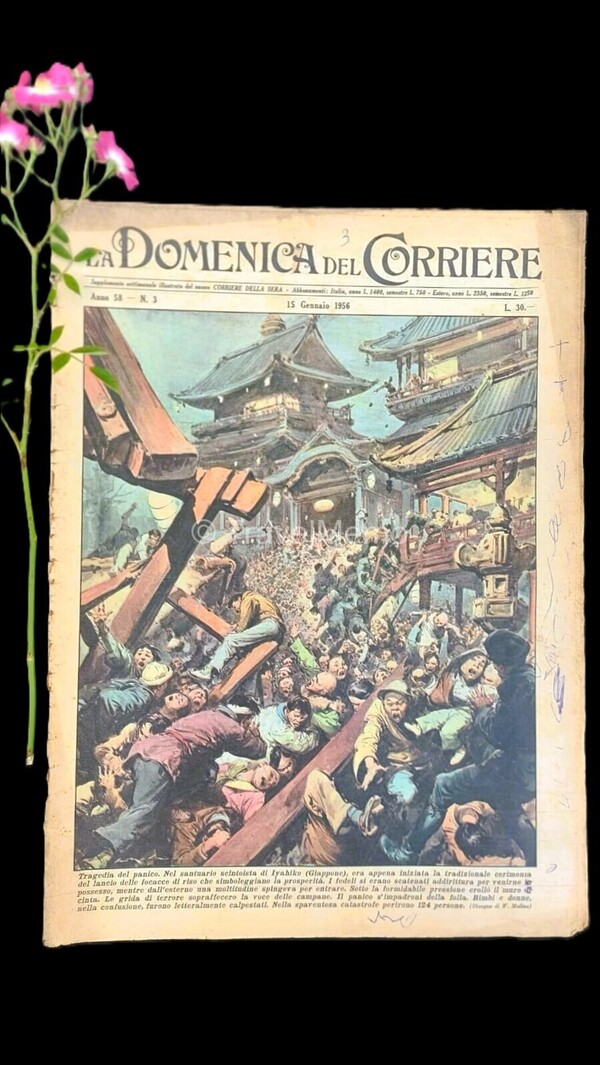 Copertina fronte Domenica del Corriere 15 gennaio 1956 – articoli su Giappone,Budda,Bamian,Consolini,Frine