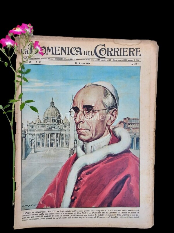 Copertina fronte Domenica del Corriere 18 marzo 1956 – articoli su Pio XII,Gnocchi,Robespierre