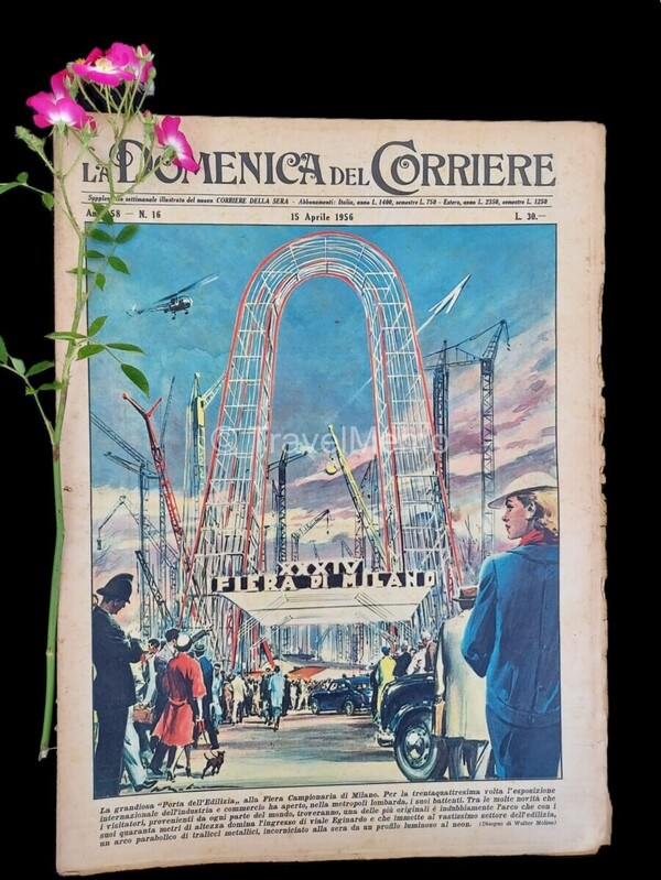 Copertina fronte Domenica del Corriere 15 aprile 1956 – articoli su Fiera Milano,Mozart,V. Emanuele,Marciano