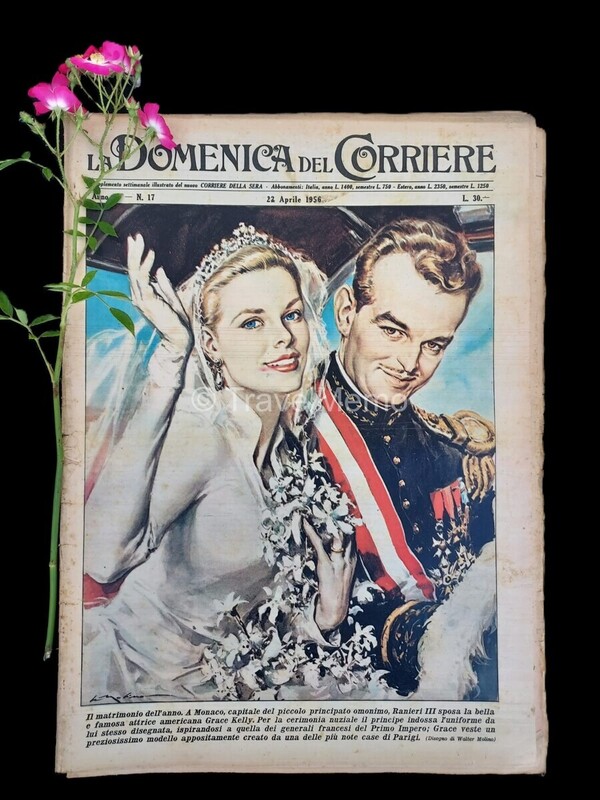 Copertina fronte Domenica del Corriere 22 aprile 1956 – articoli su Nozze,Monaco,Ranieri,Kelly,Galileo,Curie