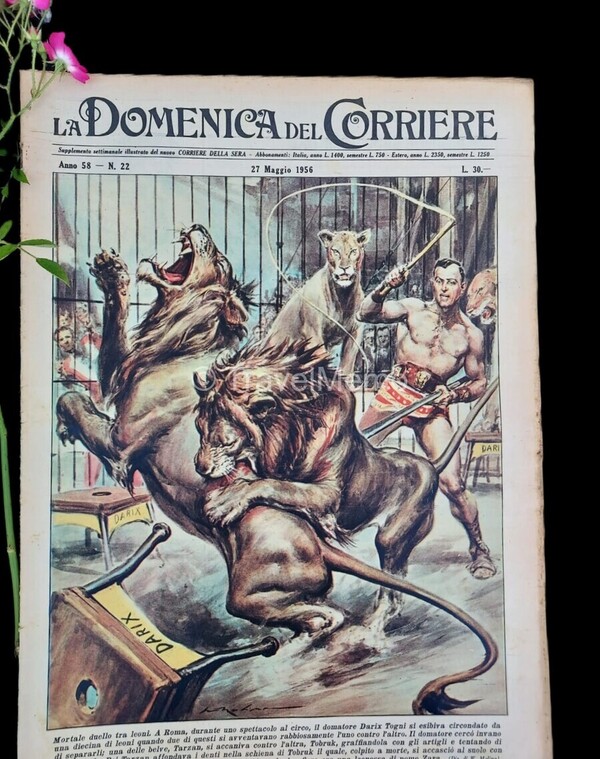 Copertina fronte Domenica del Corriere 27 maggio 1956 – articoli su Puccini,Dante,Rocky,Marciano,Messalina