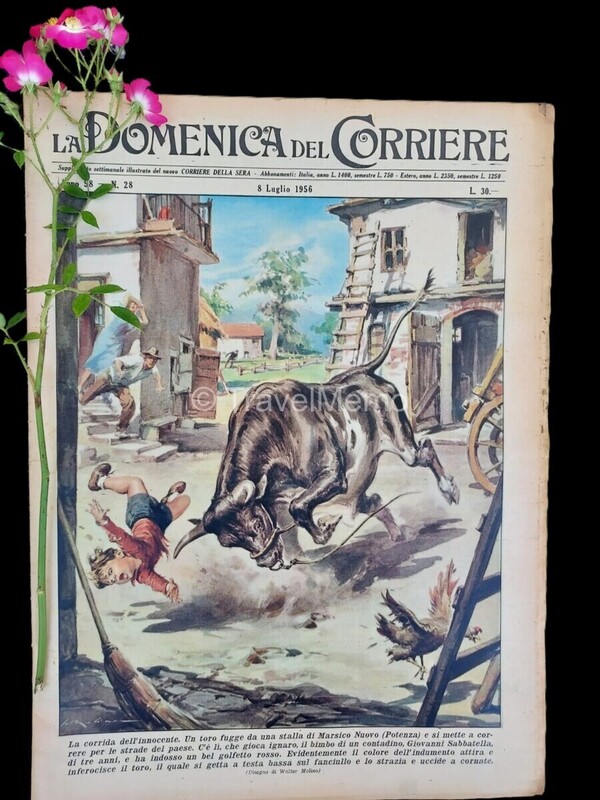 Copertina fronte Domenica del Corriere 8 luglio 1956 – articoli su Marilyn Monroe,D'Annunzio,Bernardini