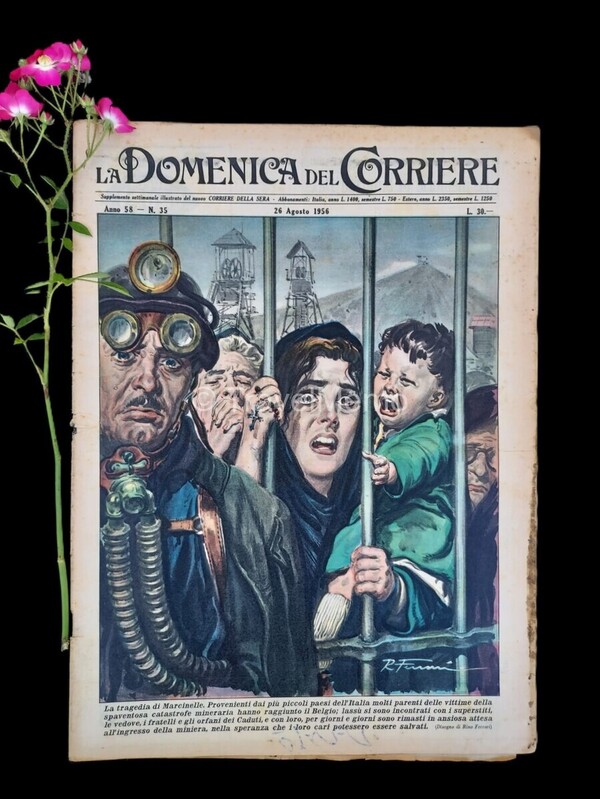 Copertina fronte Domenica del Corriere 26 agosto 1956 – articoli su Tragedia Marcinelle,Toselli,Einstein