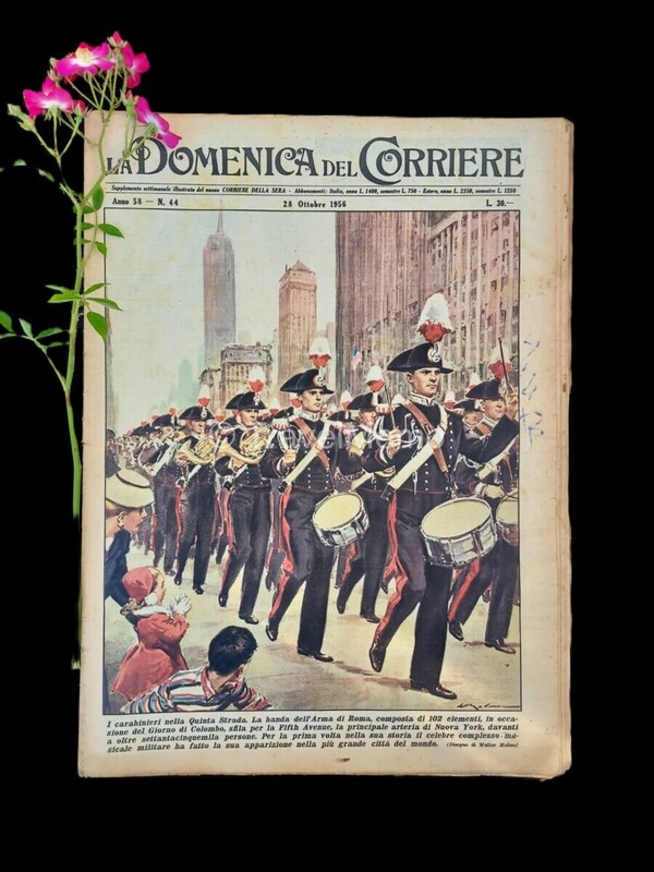 Copertina fronte Domenica del Corriere 28 ottobre 1956 – articoli su Carabinieri,Presidenti,USA,Dandies