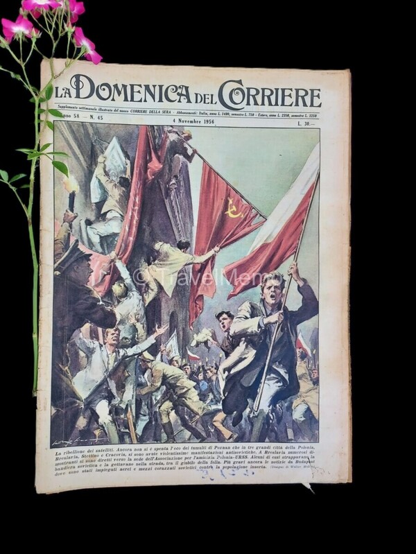 Copertina fronte Domenica del Corriere 4 novembre 1956 – articoli su Ungheria,Greta Garbo,Polonia,Nastrucci