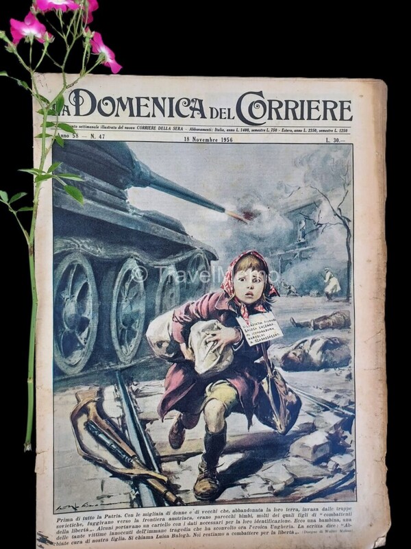 Copertina fronte Domenica del Corriere 18 novembre 1956 – articoli su Olimpiadi,Mirafiori,Ungheria